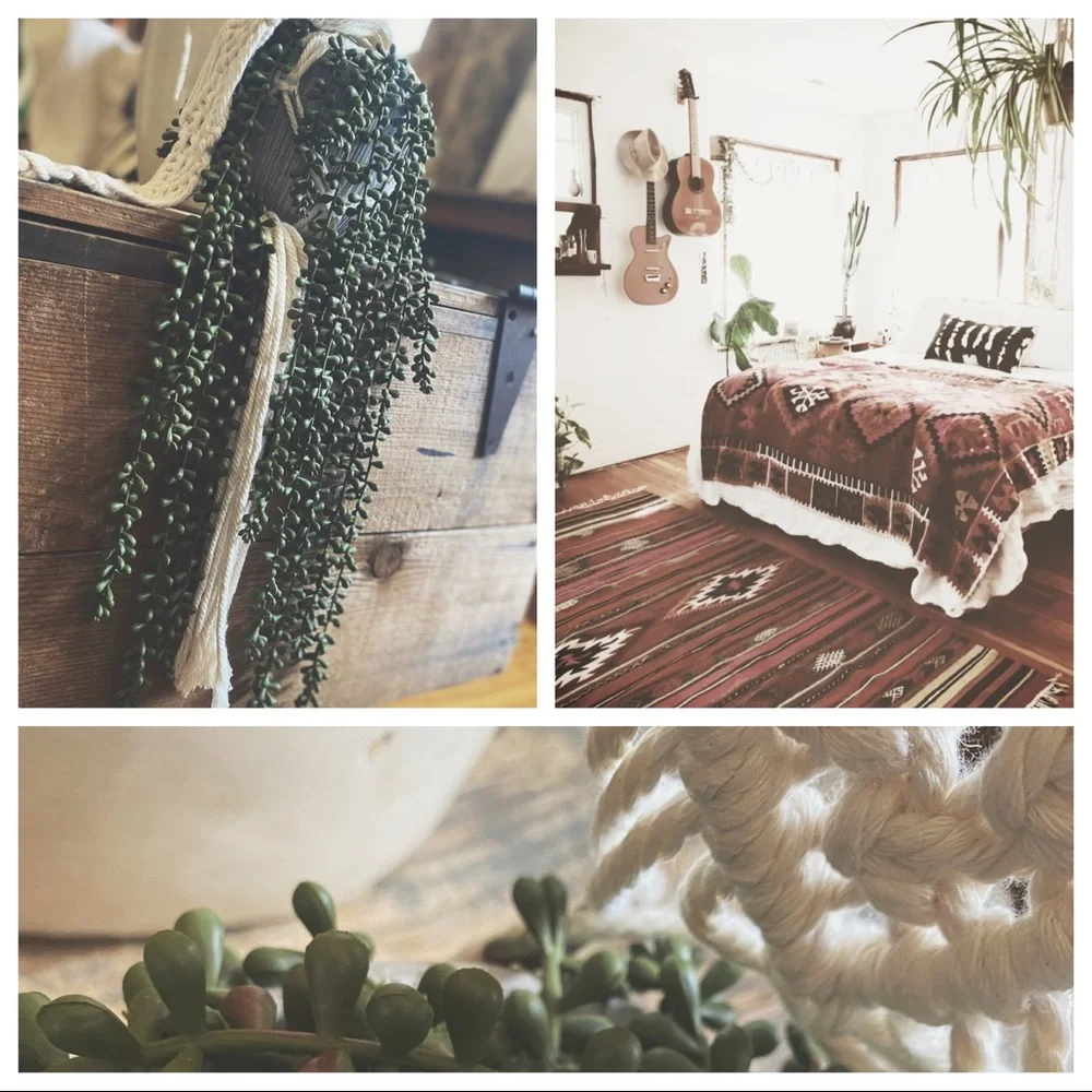 Handcrafted Macramé Succulent Hanger Rustic Clay Pot & Faux Pearls